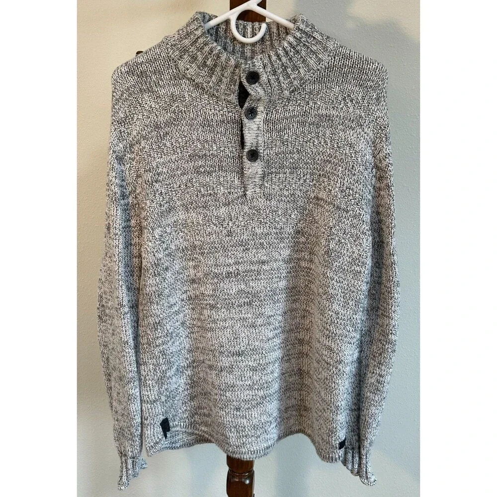 Outpost Makers Men’s Shawl Collar Henley Sweater Gray Knit Button Pullover L